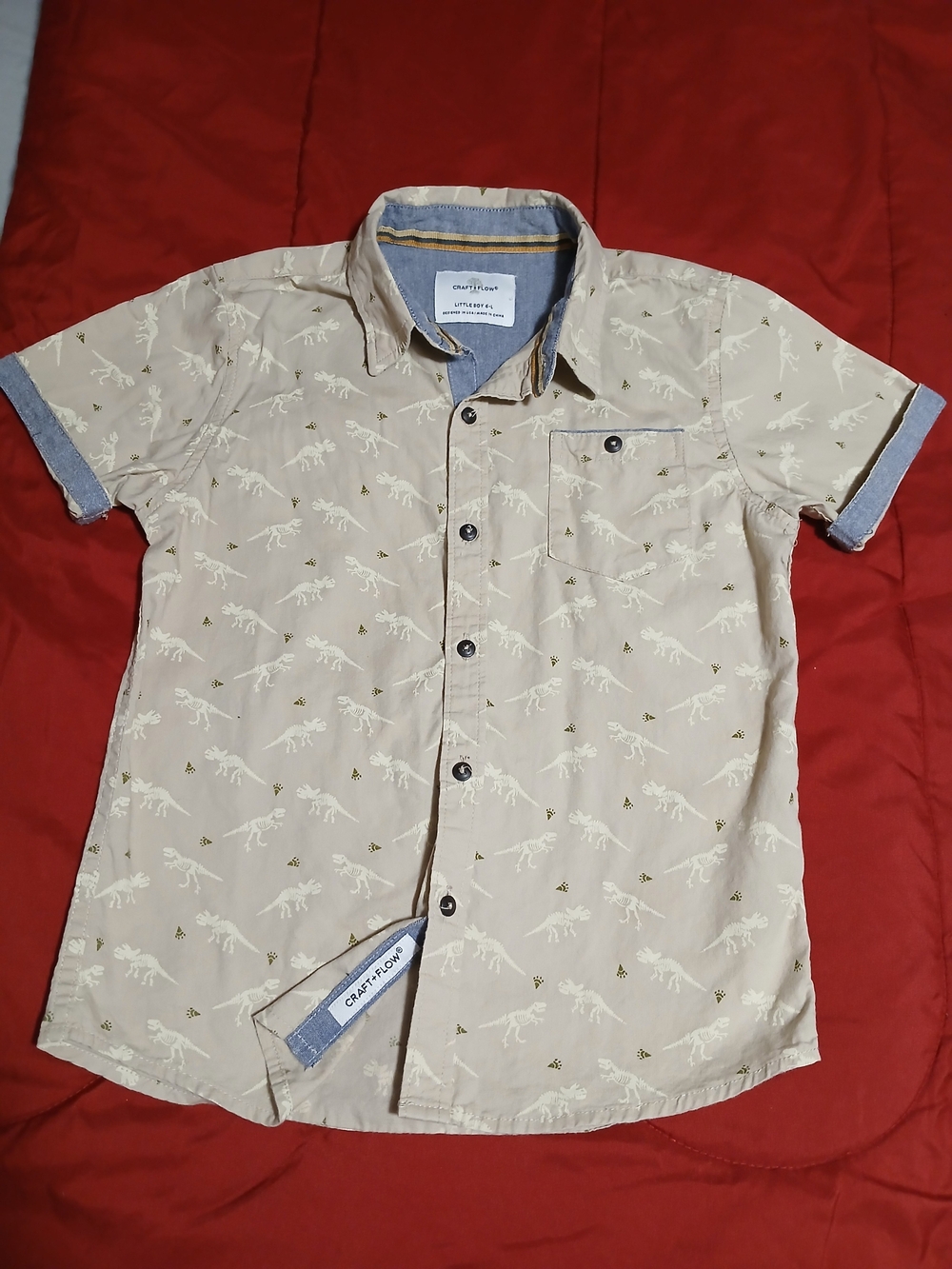 Men’s Short Sleeve Beige Printed Shirt